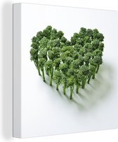 Canvas Schilderij Broccoli in de vorm van een hartje - 20x20 cm - Wanddecoratie