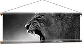 WallClassics - Affiche textile - Lion mouillé rugissant (Zwart et blanc) - 90x30 cm Photo sur textile