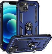 iPhone 14 Plus Hoesje - MobyDefend Pantsercase Met Draaibare Ring - Blauw - GSM Hoesje - Telefoonhoesje Geschikt Voor iPhone 14 Plus