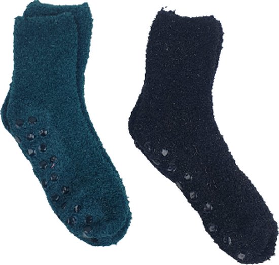 Sokken - Multicolor - Set van 2 - Huissokken - Kinder huissokken - Wollen sokken - Groen - Zwart - One size