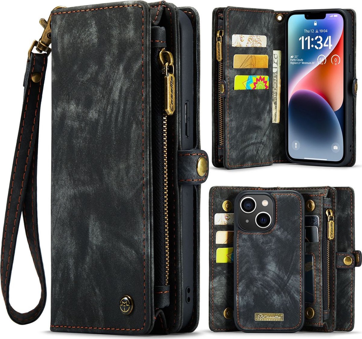 Caseme Telefoonhoesje geschikt voor Apple iPhone 14 Plus Hoesje | Caseme 008 Uitneembare 2in1 Bookcase Portemonnee | Pasjeshouder voor 8 Pasjes | Telefoonhoesje voor Pinpas / OV Kaart / Rijbewijs - Zwart