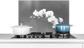 Spatscherm keuken 60x40 cm - Kookplaat achterwand Orchidee - Bloemen - Plant - Wit - Paars - Muurbeschermer - Spatwand fornuis - Hoogwaardig aluminium