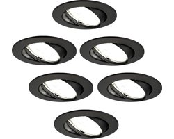 Ledvion - 6X LED Inbouwspot Amsterdam - Zwart - Dimbaar - 3W - 4000K - Ø82 mm