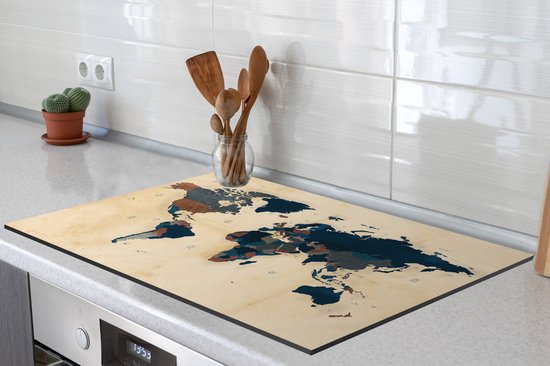 KitchenYeah® Inductie beschermer 77x51 cm - Wereldkaart - Vintage - Papyrus - Kinderen - Jongens - Meisjes - Kookplaataccessoires - Afdekplaat voor kookplaat - Inductiebeschermer - Inductiemat - Inductieplaat mat