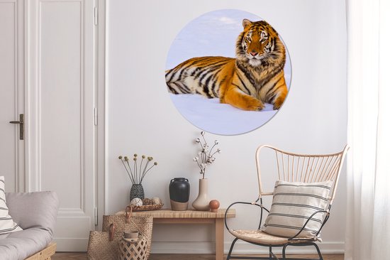 Wallcircle - Cercle mural - Cercle mural - Plastique - Tigre - Neige - Hiver - Animaux - Décoration murale ronde - Tableaux ronds - 120x120 cm - Cercle mural intérieur - Tableau rond