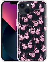 Geschikt voor Apple iPhone 13 Hoesje Roze Vlinders - Designed by Cazy