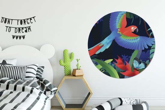 Une illustration d'un perroquet volant dans la forêt tropicale Assiette en plastique cercle mural ⌀ 150 cm XXL / Groot format!