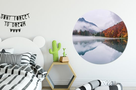WallCircle - Cercle mural - Cercle mural intérieur - Automne - Brouillard - Water - Paysage - 120x120 cm - Décoration murale - Peintures ronds XXL