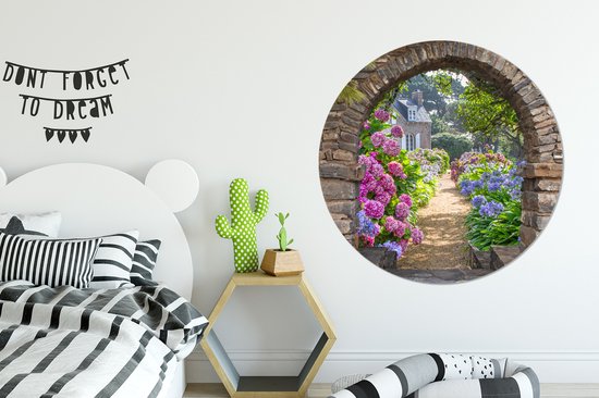 WallCircle - Wall Circle - Wall Circle Indoor - Fleurs - Transparent - Hortensia - Été - 120x120 cm - Décoration murale - Peintures Ronds XXL