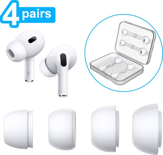 Foto: Newbee oortips voor airpods pro 2e gen silicone 4 paar wit xs s m l met case geluidsisolerend beter dan origineel