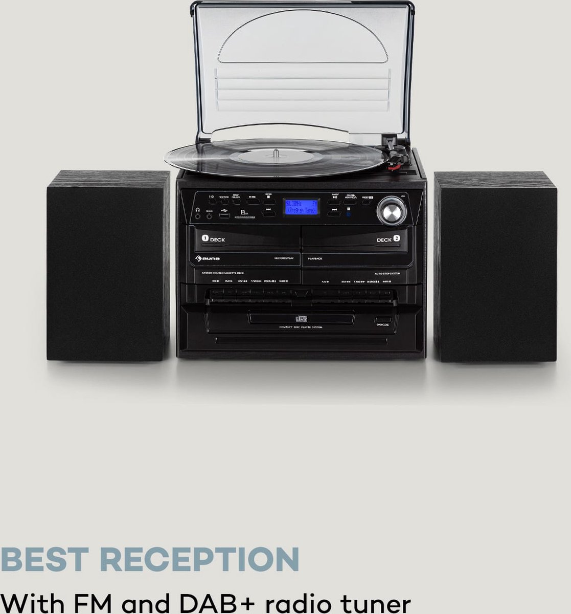Auna 388-DAB+ stereo-installatie met 2 speakers - Met platenspeler, CD-speler  en 2... | bol.com