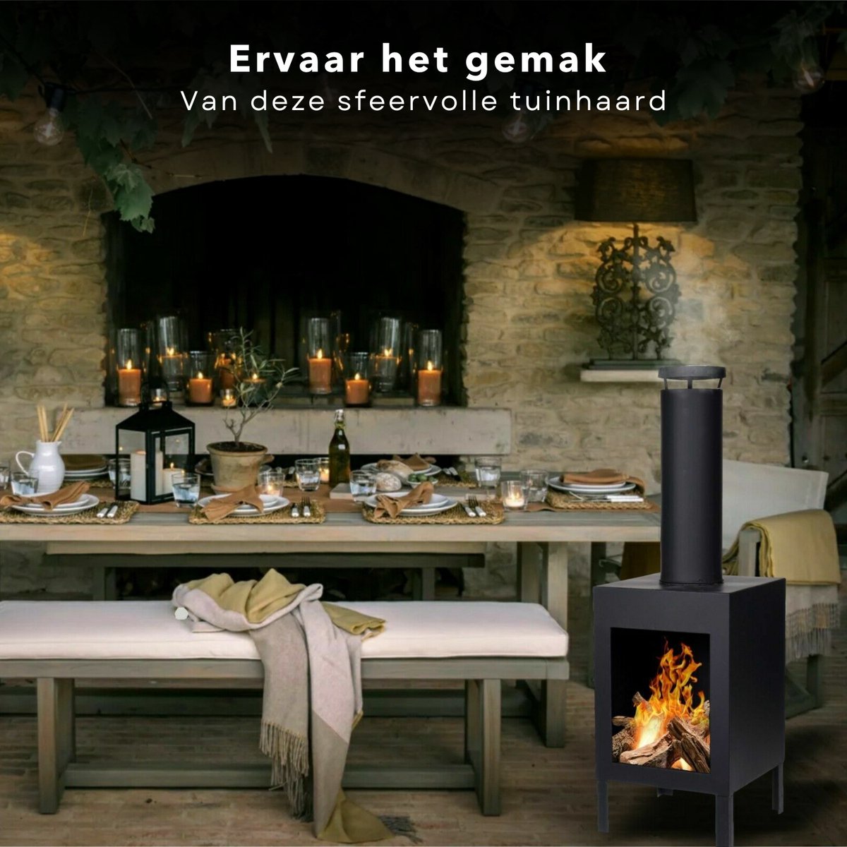Terrashaard - Houtkachel - Tuinhaard - Terrasverwarming - Vuurkorf - Zwart - 100cm Hoog - 30cm Breed – foto 3