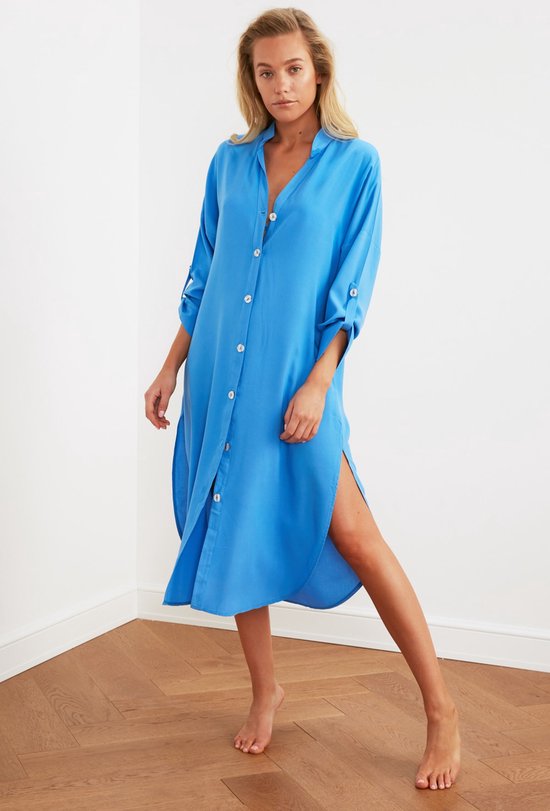 Tuniekjurk met halflange mouwen in donkertaupe/marine bedrukt | Witt