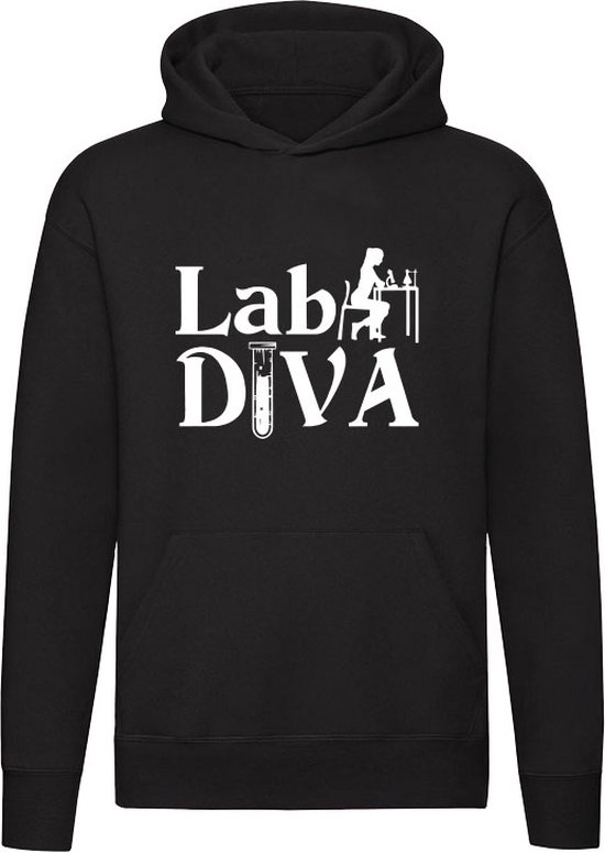 Lab Diva | labaratorium | analist | talent | topper | ster | wetenschap | vrouwen | scheikunde |  Unisex | Trui | Sweater | Hoodie | Capuchon | Zwart