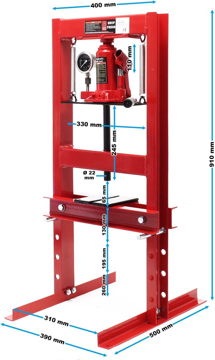 Presse hydraulique avec indicateur de pression et force de pression de 6  tonnes