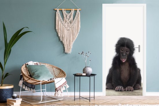 Sticker Porte Enfant - Singe - Chimpanzé - Bébé animaux - Garçons - Meiden - 95x215 cm - Affiche de porte