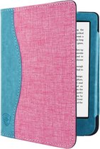 Hoesje Geschikt voor Kobo Clara 2E Jeans Sleepcover - Book Case Hoes Cover - Turquoise / Roze