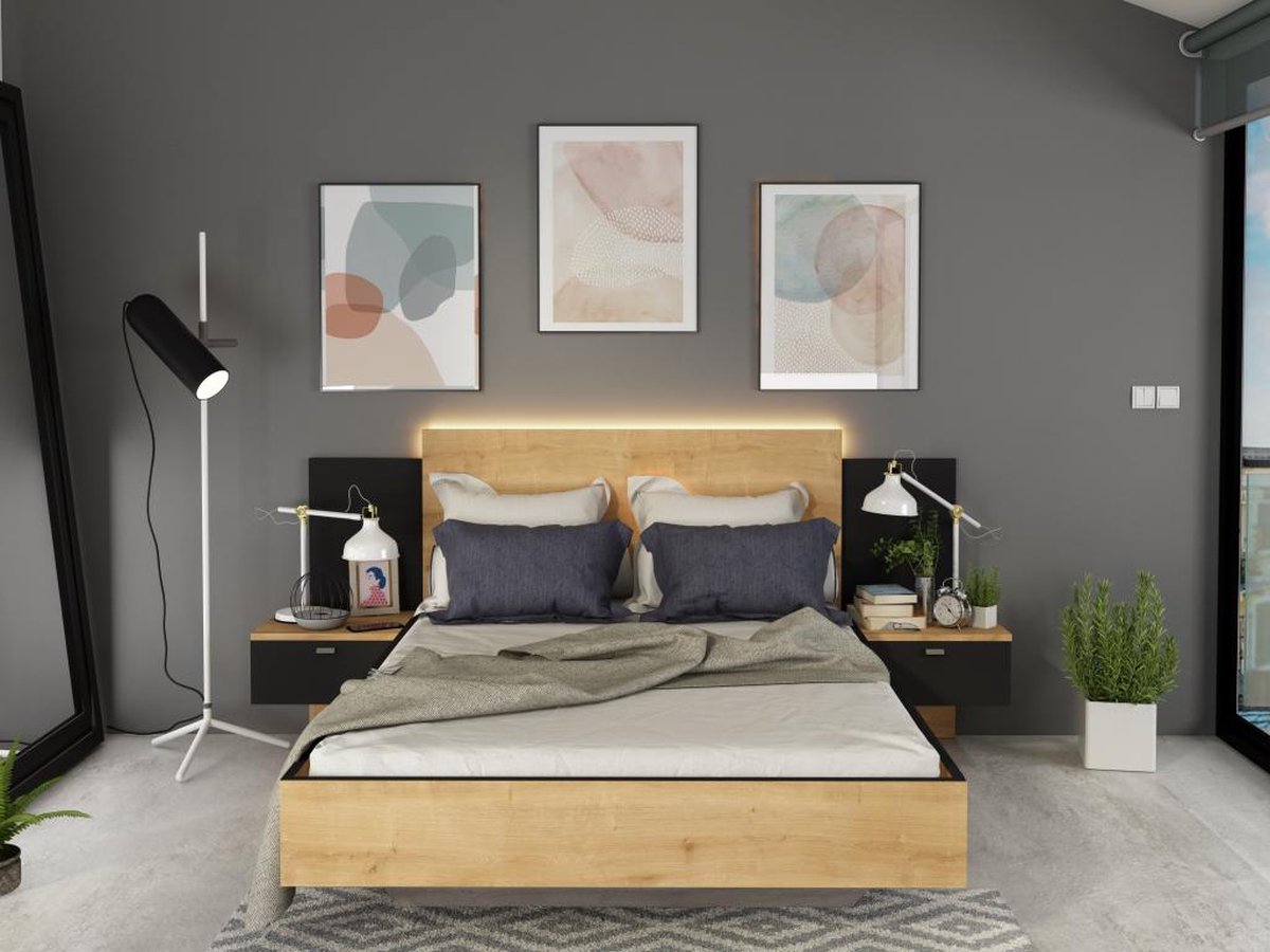 Gestoffeerd bed 140 x 190 cm met hoofdbord, huidvriendelijk linnen materiaal, tweepersoonsbed lattenbodem van hout voor volwassenen en jongeren, bed jeugdbed, beige (zonder matras