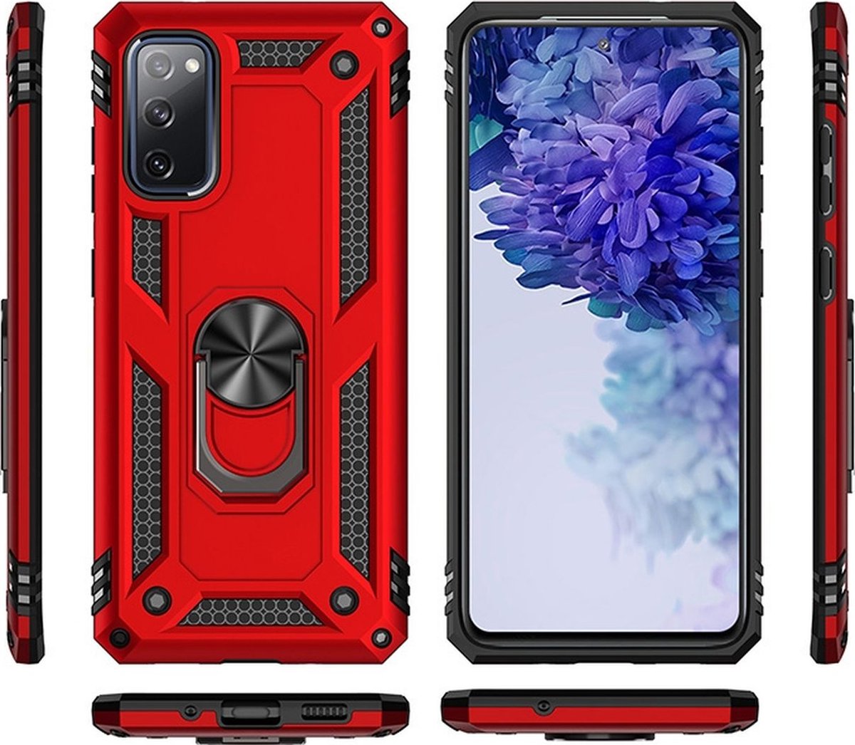 Mobigear Hoesje geschikt voor Samsung Galaxy S20 FE Telefoonhoesje Hardcase | Mobigear Armor Ring Backcover Shockproof met Ringhouder | Schokbestendig Galaxy S20 FE Telefoonhoesje | Anti Shock Proof - Zwart