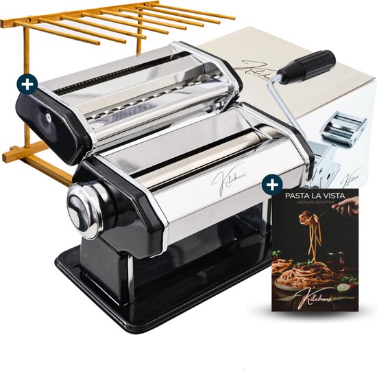 Kitchenz Pastamachine Zwart Inclusief Pasta Droogrek - Pasta Maken - Pasta Set - Pastamaker- Pasta - Pastamachines - Inclusief Recepten E-Book
