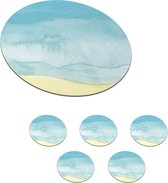 Onderzetters voor glazen - Rond - Strand - Zee - Waterverf - 10x10 cm - Glasonderzetters - 6 stuks