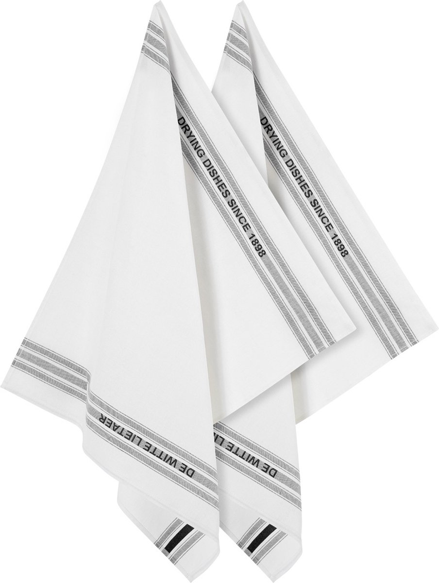 De Witte Lietaer Theedoek Dish, Zwart - 2 stuks - 65 x 70 cm - Katoen/Linnen