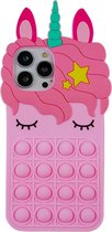 Peachy Unicorn Pop Fidget Bubble siliconen eenhoorn hoesje voor iPhone 13 Pro - roze