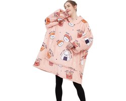 foto van JAXY - Hoodie Deken - Snuggle Hoodie - Fleece Deken Met Mouwen - Snuggle - Cuddle Hoodie - 1450 Gram - Sushi Roze