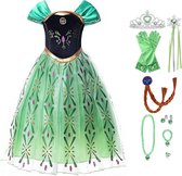 Prinsessenjurk meisje - Anna groene verkleedjurk - Het Betere Merk - Prinsessen speelgoed - maat 116/122 (130)- Verkleedkleren Meisje- Tiara - Kroon - Juwelen - Lange Handschoenen - Verjaardag meisje - Carnavalskleren meisje - Kleed