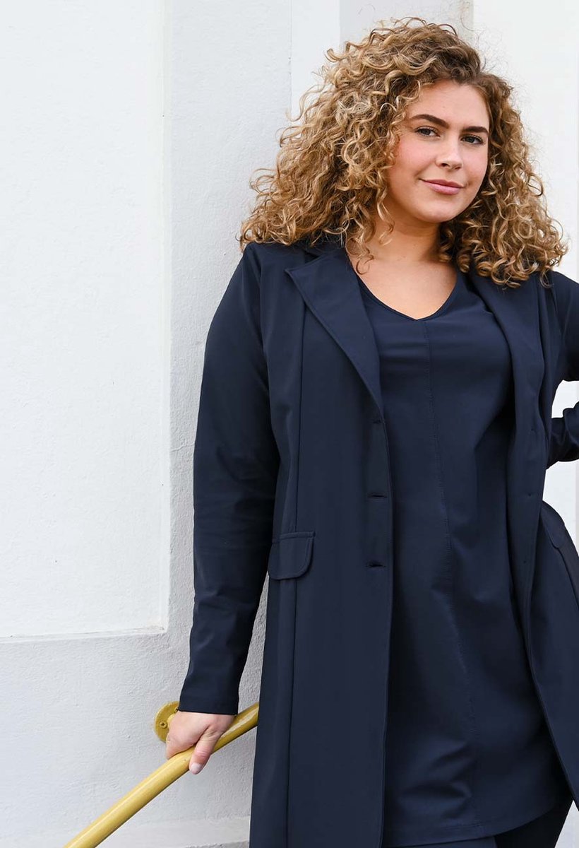 Blauwe Blazer van Je m'appelle - Dames - Plus Size - Travelstof - Maat 50 - 5 maten beschikbaar