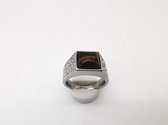 RVS Edelsteen Tijgeroog zilverkleurig Griekse design Ring. Maat 20. Vierkant ringen met beschermsteen. geweldige ring zelf te dragen of iemand cadeau te geven.