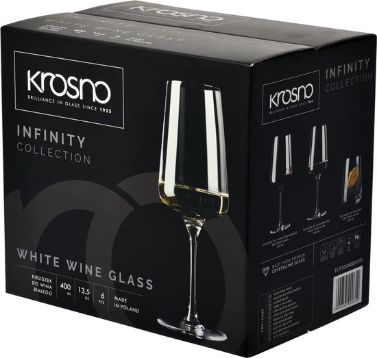 KROSNO Grote witte wijnglazen | Set van 6 | 450 ML | Avant-Garde Collectie | Loodvrij kristalglas | Voor thuis, restaurants & feesten | Vaatwasmachinebestendig