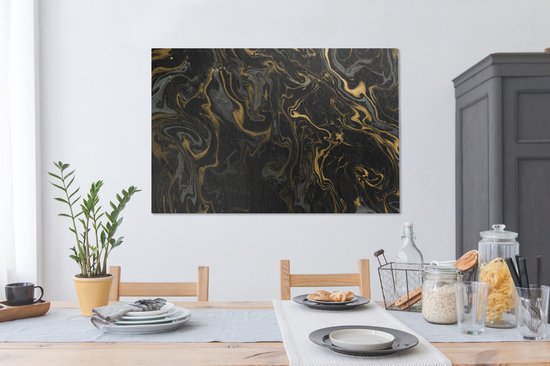 Canvas Schilderij Marmer - Textuur - Grijs - Goud - Marmerlook - Luxe - 120x80 cm - Wanddecoratie