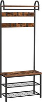 FURNIBELLA - porte-manteau, banc à chaussures, armoire industrielle avec étagère de rangement, organisateur d'entrée, meuble d'appoint avec structure en métal, montage facile, hauteur 182 cm marron rustique