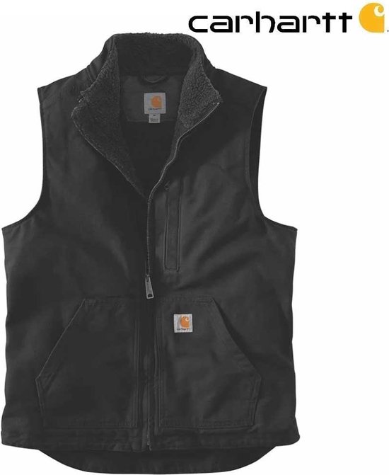 Carhartt Washed Duck Sherpa-Lined Zwart Gilet à Col Montant Hommes