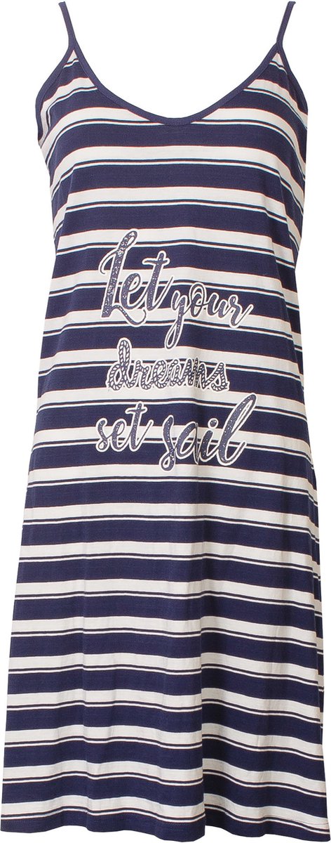 Tenderness Dames Nachthemd - Katoen - Gestreept - Donker Blauw wit
