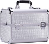 Aluminium Koffer met stras zilver met opbergvakken