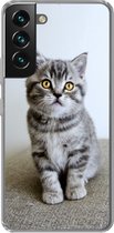 Geschikt voor Samsung Galaxy S22 hoesje - Kitten - Ogen - Geel - Meisjes - Kinderen - Jongens - Kids - Siliconen Telefoonhoesje