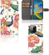 Telefoonhoesje met Pasjes geschikt voor iPhone 14 Pro Max Pink Peacock