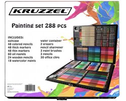 Tekendoos set - 288 delig - Verfdoos - Tekenkoffer - Kleurkoffer - Stiften - kleurpotloden - Aquarellen - Oliepastel - kinderen - Volwassenen - beginners en kunstenaars