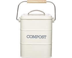 Retro Compostemmer - Compostbakje Keukenaanrecht - Gft Afvalbakje met 2 Filter - 3L / Crème wit