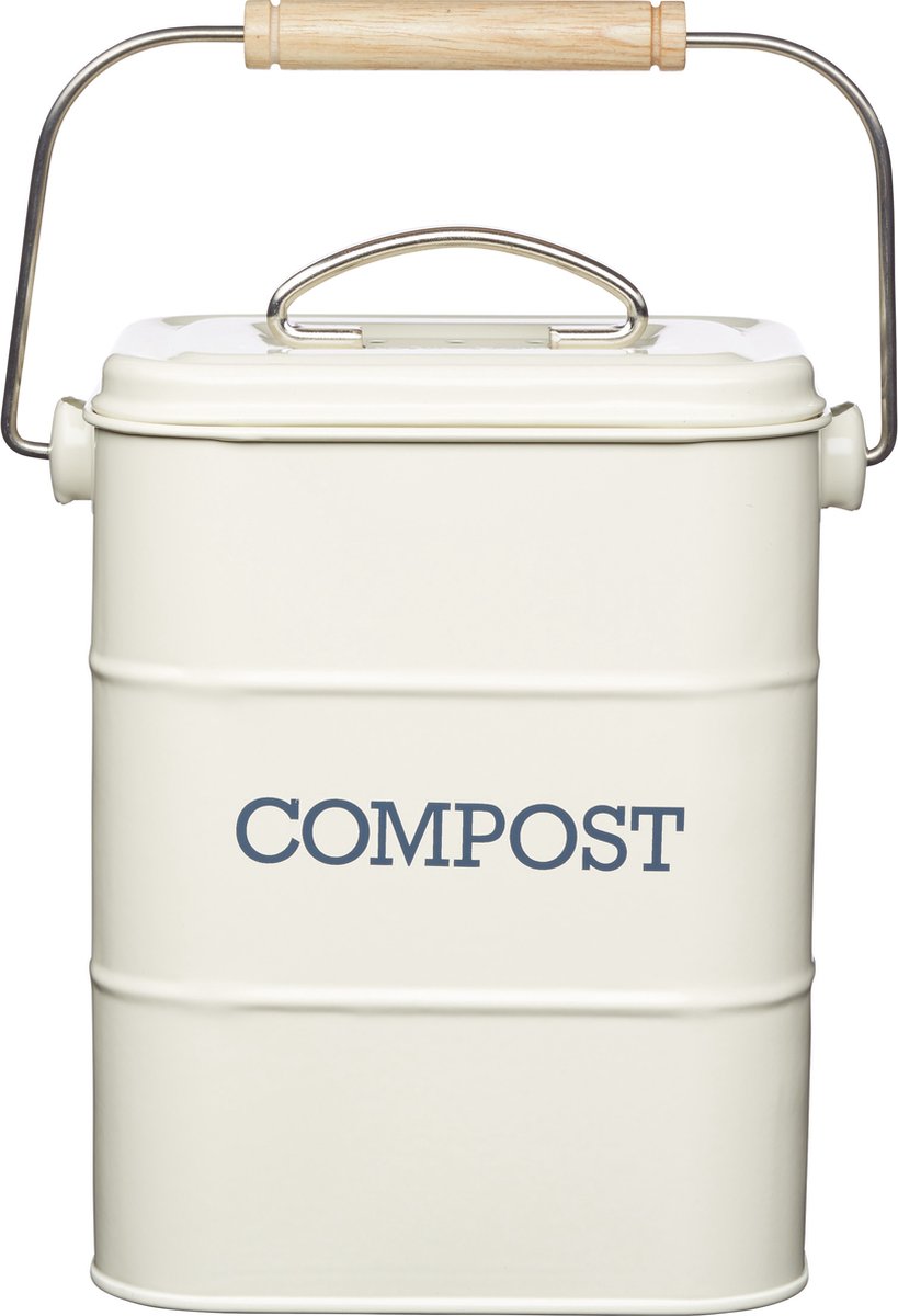 Retro Compostemmer - Compostbakje Keukenaanrecht - Gft Afvalbakje met 2 Filter - 3L / Crème wit