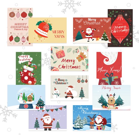 Giftmas Kerstkaarten - Wenskaarten - 36 Stuks - Met Enveloppen en Stickers - Nieuwjaarskaarten - 10x15cm
