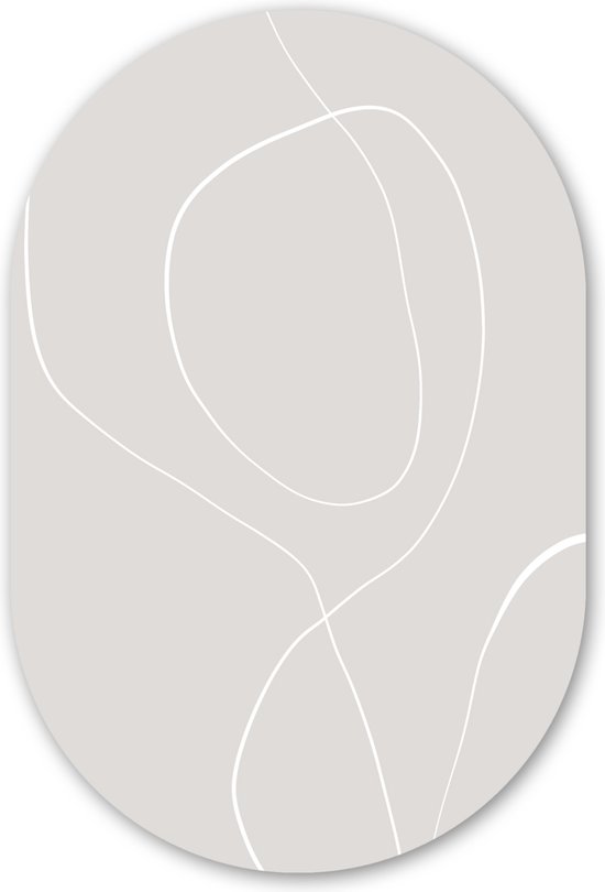 Muurovaal - Kunststof Wanddecoratie - Ovalen Schilderij - Line art - Abstract - Pastel - 40x60 cm - Ovale spiegel vorm op kunststof