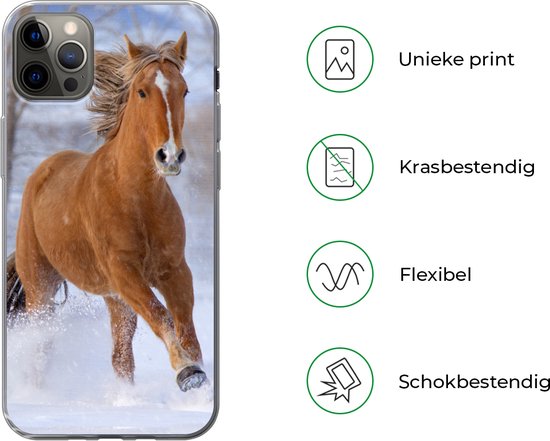 Coque iPhone 12 Pro Max - Cheval - Neige - Marron - Siliconen