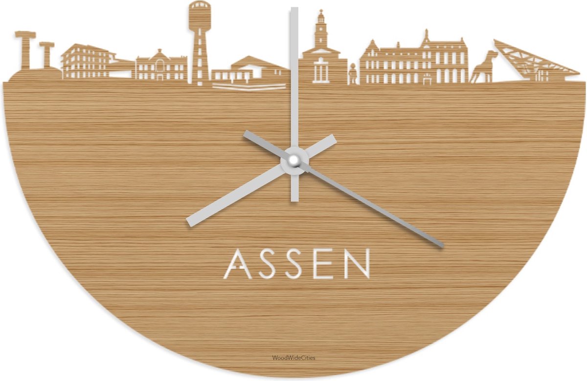 Skyline Klok Assen Bamboe hout - Ø 40 cm - Stil uurwerk - Wanddecoratie - Meer steden beschikbaar - Woonkamer idee - Woondecoratie - City Art - Steden kunst - Cadeau voor hem - Cadeau voor haar - Jubileum - Trouwerij - Housewarming - WoodWideCities
