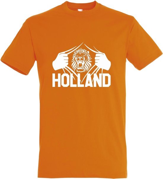 Oranje EK 2024 voetbal T-shirt met “ Brullende Leeuw en Holland “ print Wit maat XXXL