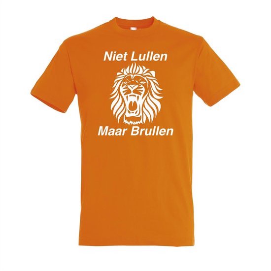 Oranje WK 2022 voetbal T-shirt met “ Niet Lullen Maar Brullen “ print Wit maat S