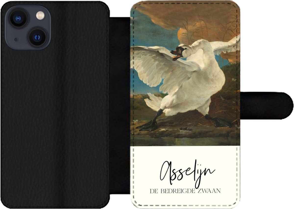 Telefoonhoesje Geschikt voor iPhone 13 telefoonhoesje - De bedreigde zwaan - Asselijn - Oude meesters - Met vakjes - Wallet case met magneetsluiting