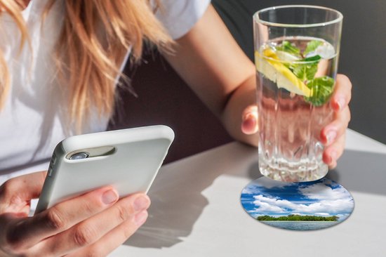 Sous-verres de verre - Rond - Île - Été - Tropical - 10x10 cm - Dessous de verre - 6 pièces